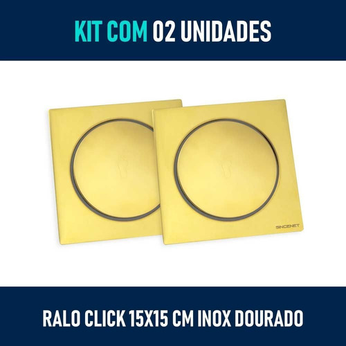 Kit 02 Ralo Click Inteligente Dourado De Banheiro 10x10 Cm