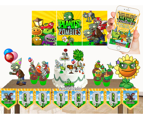 Festa Plants Vs Zombies Kit Para Decoração Personalizado