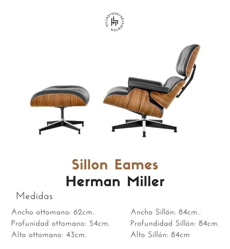 Sillon De Living Diseño Ecocuero Base Madera - Eames Miller