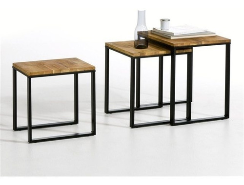 Ooty De 3 Mesitas Estilo Industrial Cubierta Encino Color Negro