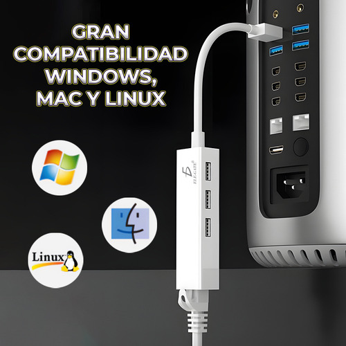 Hub Usb 2.0 A Rj45 Ethernet 10/100 Mbps Para Pc Y Mac