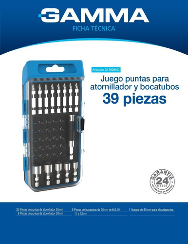 Set Juego Puntas Gamma Atornillador Estuche Kit 39pz Taladro