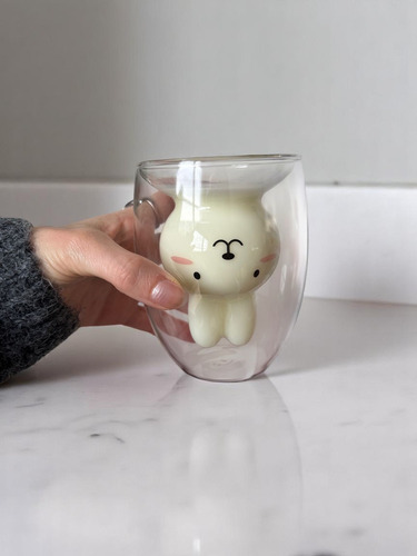 Taza Doble Vidrio Vaso Doble Pared Vidrio Cafe Caliente Frio Transparente Bunny Cup
