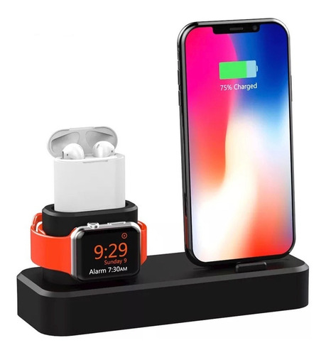 Base De Carga 3 En 1 Silicón Para iPhone Apple Watch AirPods