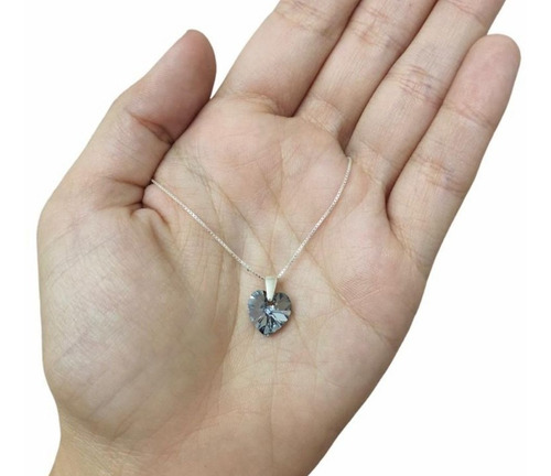 Cadena Plata Dije Corazón 10 Mm Cristal Mujer San Valentín 