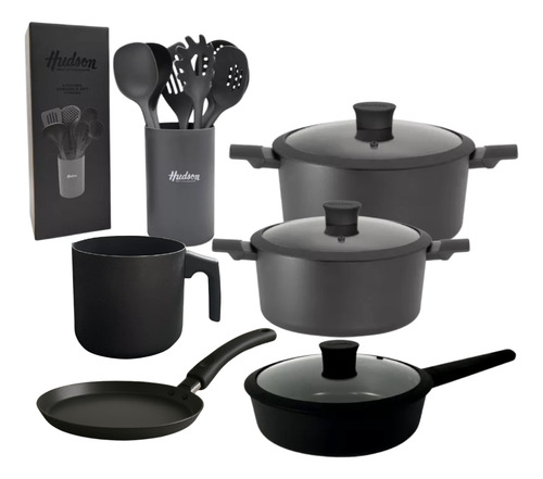 Juego De Bateria De Cocina Hudson Negro Daily 15 Piezas