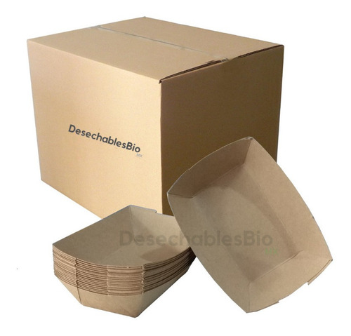 Imagen 1 de 7 de 1,000 Charolas Bandejas Comida 10.5x7 Cm Cartón Kraft Alitas