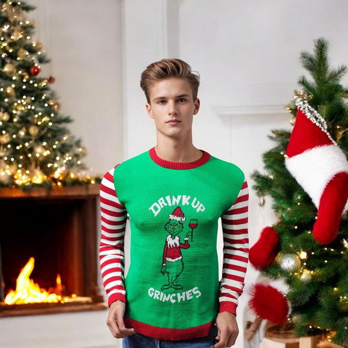 Sueter De Navidad Año Nuevo Ugly Grinch Rayas Tejido Unisex