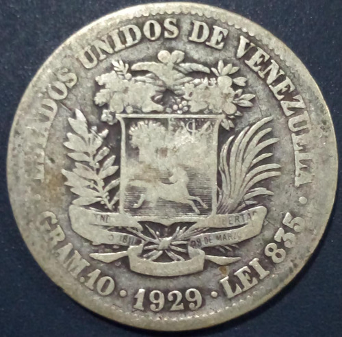 Moneda De Plata De 2 Bolívares Del Año 1929