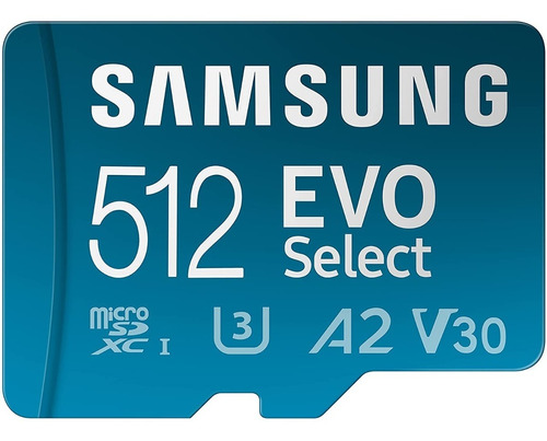 Samsung Evo Select 512gb 4k U3 A2 V30 130mb/s + Adaptador