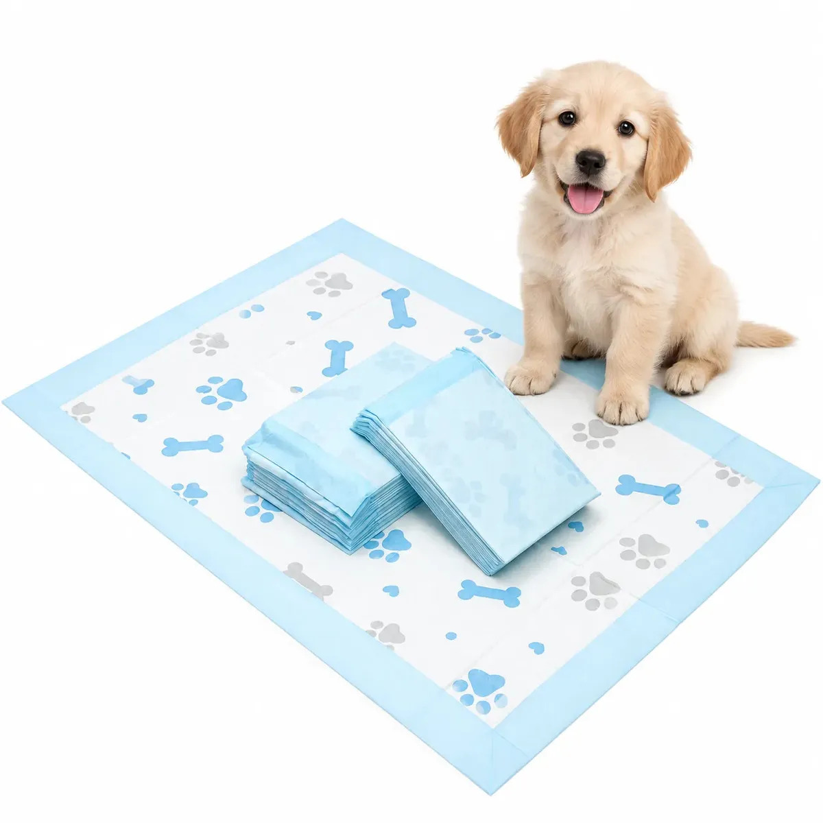 Paños Sanitarios Super Absorbentes Para Perros Educativos 60 X 40 Cm X 50 Unidades Estampados Color Celeste