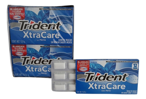 Trident Xtracare Menta 12 Paquetes Con 10 Pastillas Cada Uno