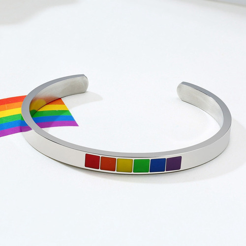 Kl 2 Piezas De Acero Rainbow Pride Gay Lgbt Pulsera Charm