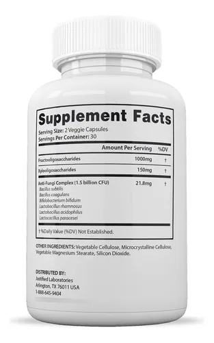Justified Laboratories Fungus Clear Con 1.5 Mil Millones De Probióticos Ufc, 60 Cápsulas, Paquete De 3