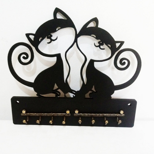 Imagem 2 de 2 de Porta Chave Decorativo Gato Em Mdf C/ Ganchos De Metal