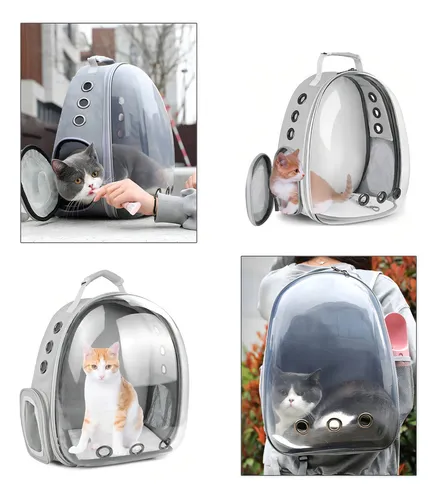 Mochila para mascotas con vista panorámica, astronauta, perro y gato, color verde