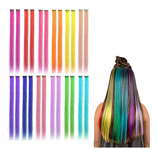 24 Pcs Colored Party Highlights Colorful Clip In Hair Dvwkt