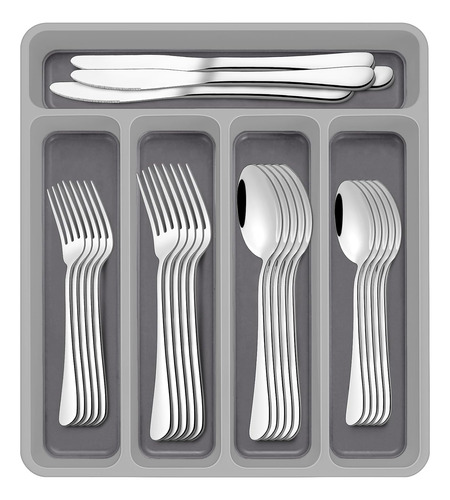 Juego De Cubiertos De 60 Piezas Con Organizador - Acero Inox