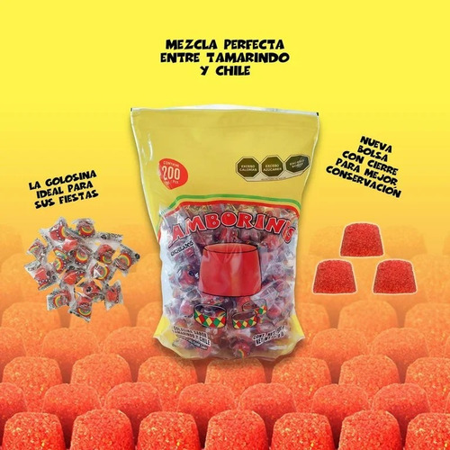 Tamborines Golosina Sabor Tamarindo Y Chile Bolsa 200pz