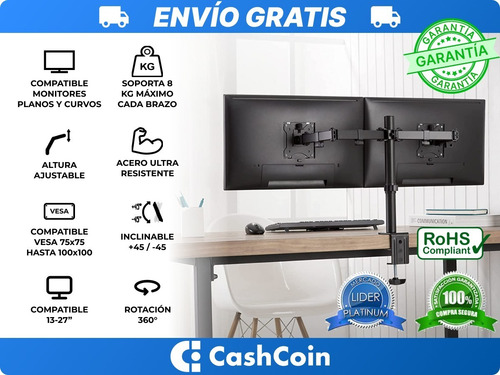 Imagen 3 de 10 de Soporte Doble Para Monitor Escritorio Mesa Led Tv 10 A 27