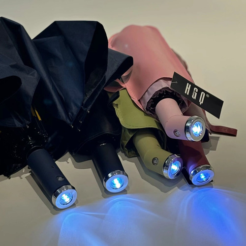 Paraguas Totalmente Automáticas Con Linterna Led Giratoria Negro