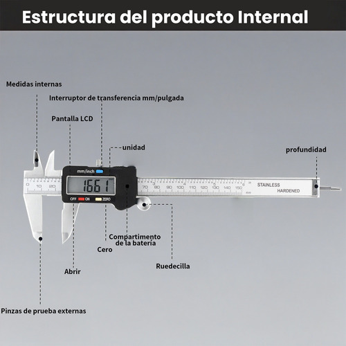 Calibrador Vernier Digital De Metal, 0-150mm, Con Botones