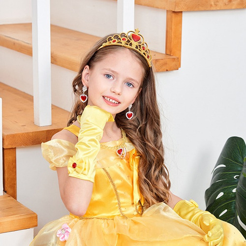 Vestido De Princesa Accesorios Corona Varita Set Para Niñas