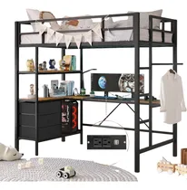 Comprar Base De Cama Alta Tipo Loft Individual Con Escritorio En L