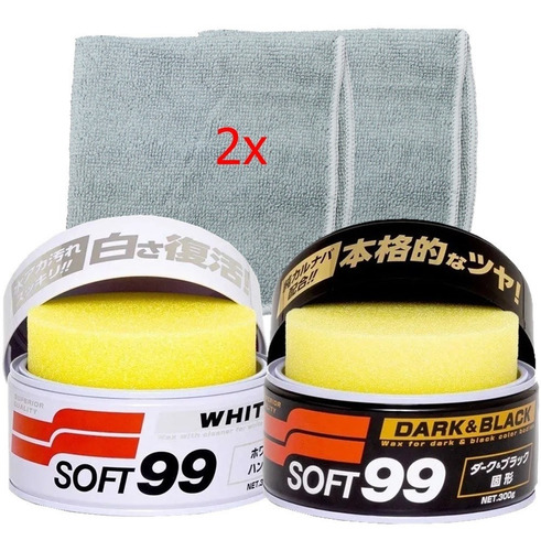 Imagem 1 de 6 de Kit Soft99 Dark Black & Soft99 White Cleaner + 2 Flanelas