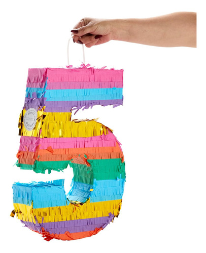 Piñata Pequeña Numero 5 Multicolor Para Cumpleaños 16x11x