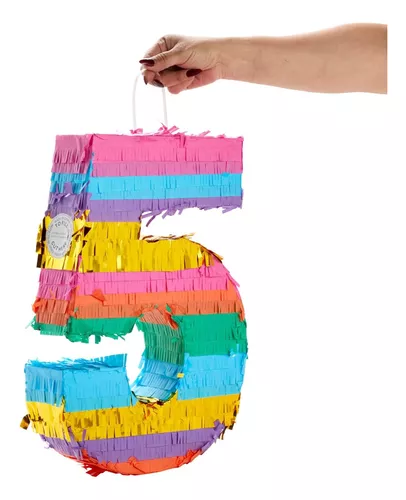 Piñata Pequeña Numero 5 Multicolor Para Cumpleaños 16x11x