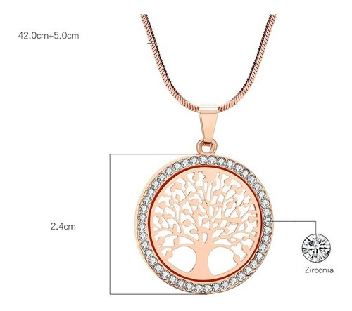 Colar Pingente Árvore Da Vida Dourado F Ouro Ou Prata Strass Cor Rose