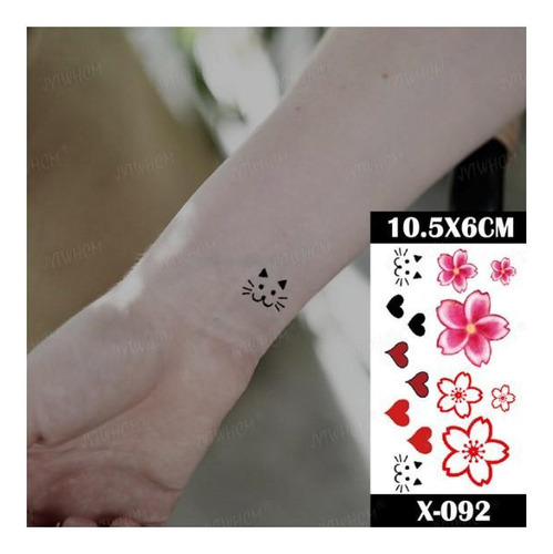 Tatuaje temporal de plantillas de flores de gato rosa