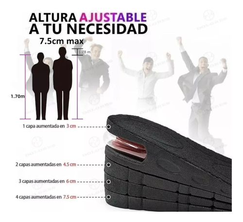 2pcs Plantillas Estatura Calzado Aumenta Altura Respirable