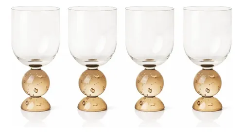 Kit Com 4 Taças Vidro Esfera Bubble Glass Base  Âmbar 380ml