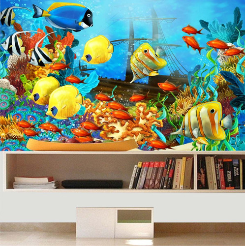 Adesivo Peixe Aquário Decoração Painel Fundo Do Mar Mod05