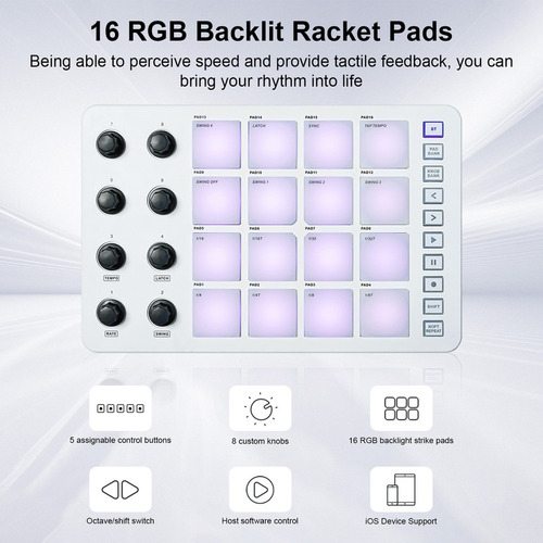 Controlador Sem Fio M-vave Smc-pad Midi Com 16 Pads, Branco