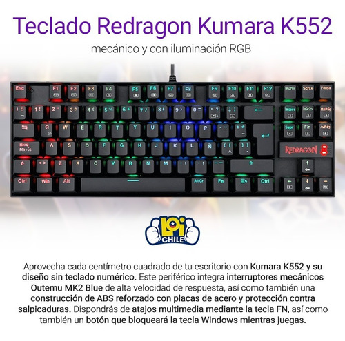 Teclado Gamer Mecánico Redragon Kumara K552 Loi Chile