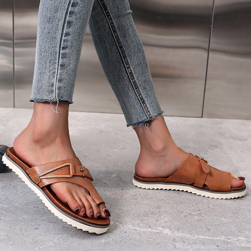 Sandalias Planas C De Verano De Color Liso Para Mujer