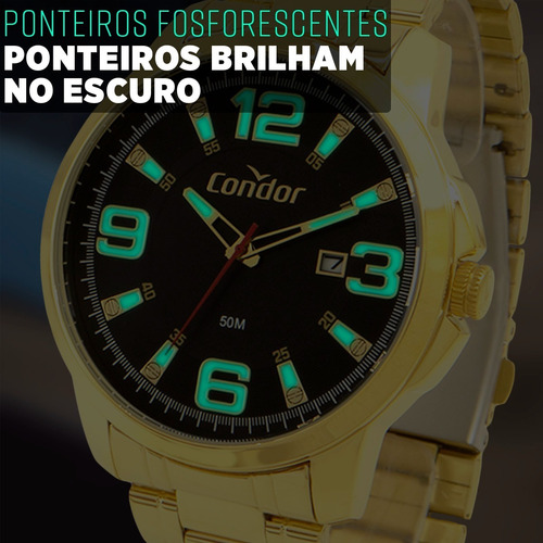 Imagem 5 de 10 de Relógio Masculino Dourado Condor Ouro 18k + Carteira Brinde