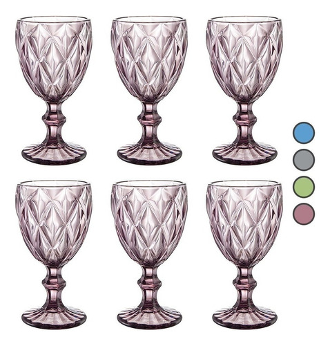 Set 6 Copas De Cristal Labrado Vintage Copa Vidrio 4 Colores Color Púrpura