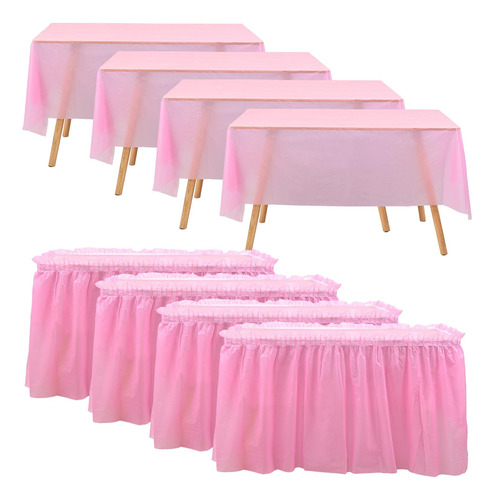 4 Falda Mesa Plastico Rosa Para Rectangular Paño Desechabl