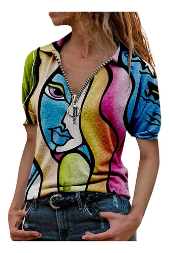 Blusa Tipo Jersey De Manga Corta Con Cremallera Floral Para