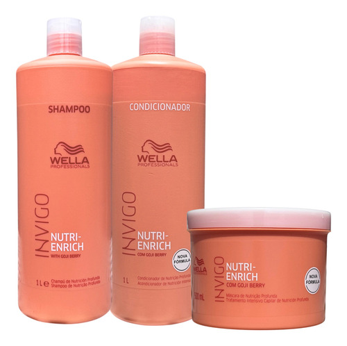 Wella Nutri Enrich Kit Secos Ressecados Nutrição Profunda Litro Lavatório Salão Shampoo 1l Condicionador 1l Máscara 500ML