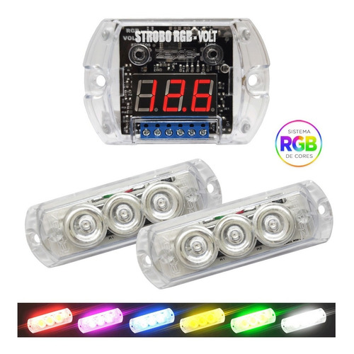 Imagem 2 de 8 de Kit Strobo Automotivo Rgb Zendel Com Voltímetro Integrado