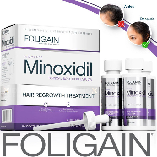  Foligain Minoxidil 2% Para Dama Tratamiento 3 Meses