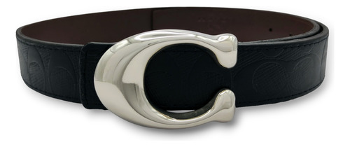 Cinturon Coach Doble Vista Reversible Clasico Unisex Color Troquelado Diseño De La Tela Sculpted C Plata No Reversible Talla M (115cm)