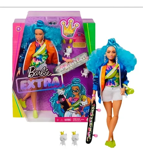 Barbie Extra Negra Cabelo Azul Sardas Articulada - Mattel
