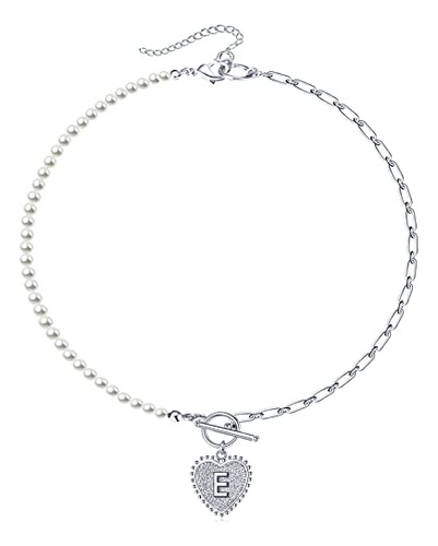 Media Perla Mitad Collar De Plata, Initial B0bcp76jxn_140324