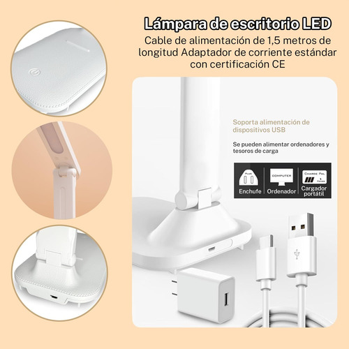 Lámpara De Escritorio Led Regulable Con Usb Y Control Táctil